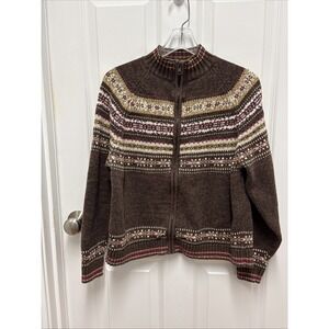 Vintage Tiara International Faire Isle Brown Full Zip Cardigan - Extra Large